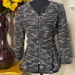 Black and White H&M Divided Peplum Zip Up Jacket Blazer Size 12